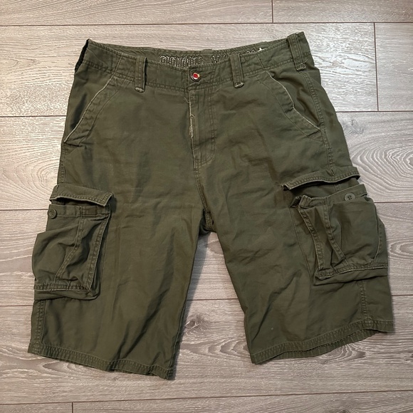 Hollywood Brand Embroidered Baggy Army Y2K Distressed Cargo Shorts - Picture 2 of 5